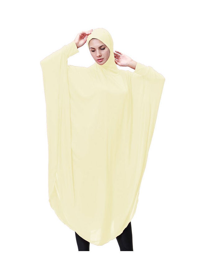 Abaya Ramadan Robe Kaftan Gown Plain With Hijab Beige - Image 5