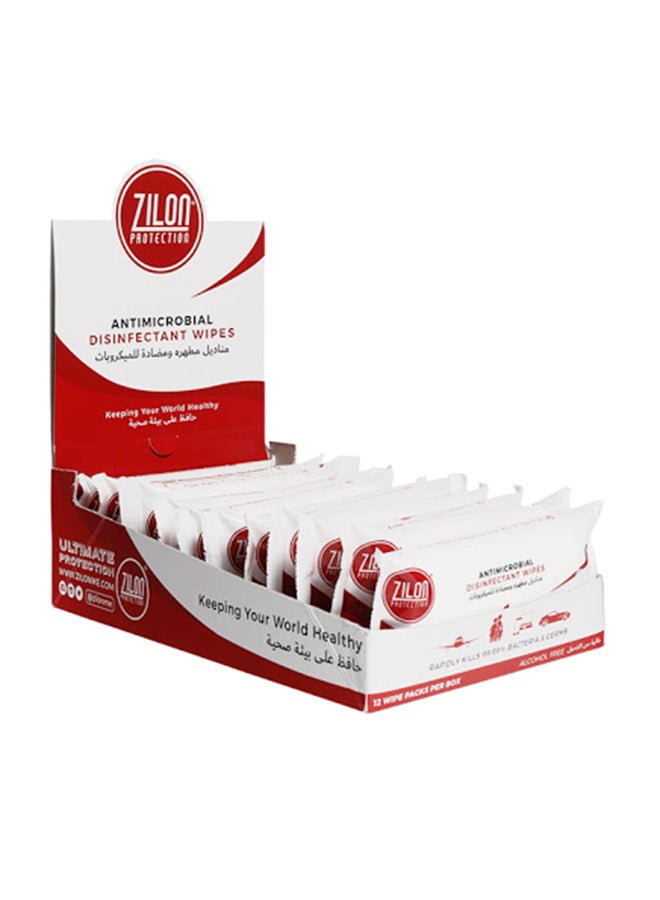 ZILON PROTECTION - Antimicrobial Disinfection Wipes, 12 Count White 16x25X8cm - Image 1