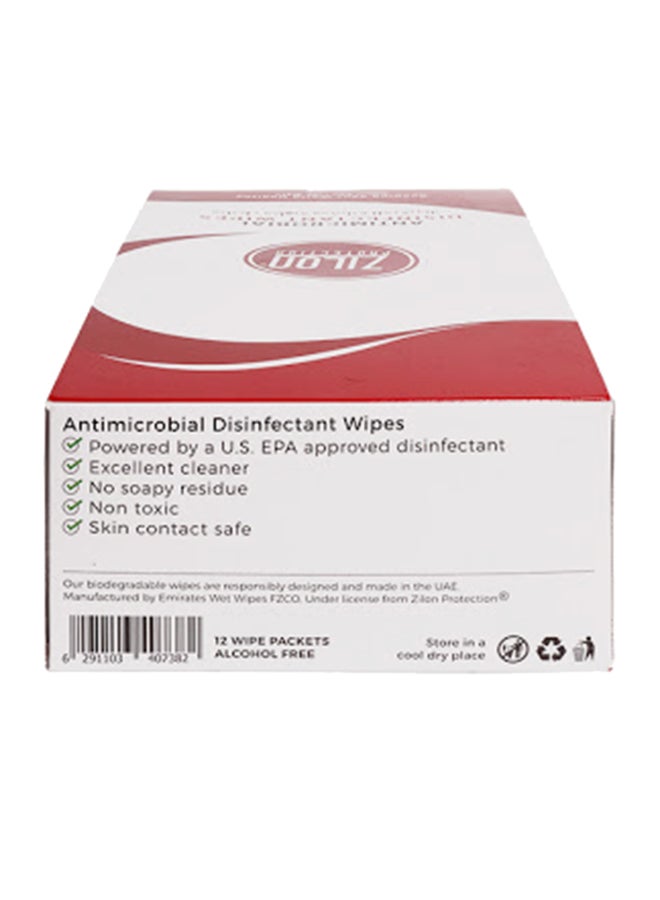 ZILON PROTECTION - Antimicrobial Disinfection Wipes, 12 Count White 16x25X8cm - Image 1