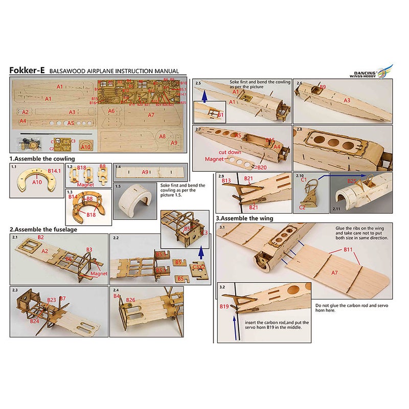 DW Hobby K0801 Mini Fokker-E Balsa Wood 420mm Wingspan Biplane RC Aircraft Toy KIT Airplane for DIY 36*3*12cm