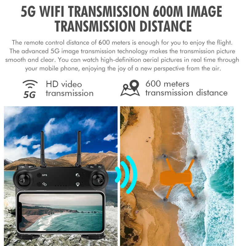ماركة غير محددة - طائرة درون تعمل  بالتحكم عن بعد ونظام تحديد المواقع بمواصفات 5G  واتصال واي فاي مزودة بكاميرا مزدوجة FPV رباعية المروحة طراز SG108 - Image 1