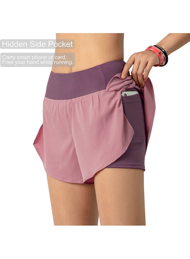 Generic Women Running Shorts 2-In-1 With Pocket Wide Waistband Coverage Layer Compression S 20 x 3 x 18cm  - Image 2