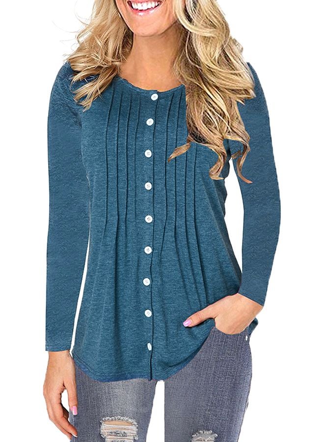 Generic Long Sleeves Solid T-Shirt Blue  - Image 1