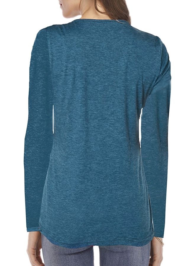 Generic Long Sleeves Solid T-Shirt Blue  - Image 2
