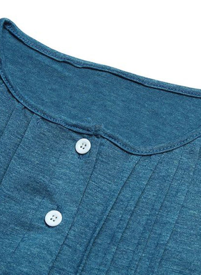 Generic Long Sleeves Solid T-Shirt Blue  - Image 4