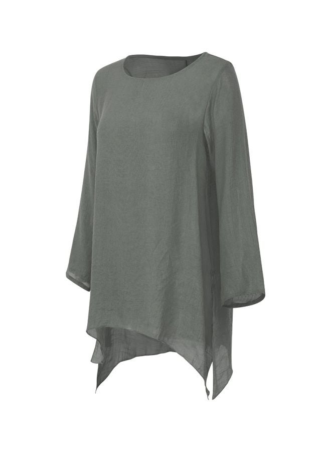 Generic Irregular Hem Solid Blouse Grey  - Image 1