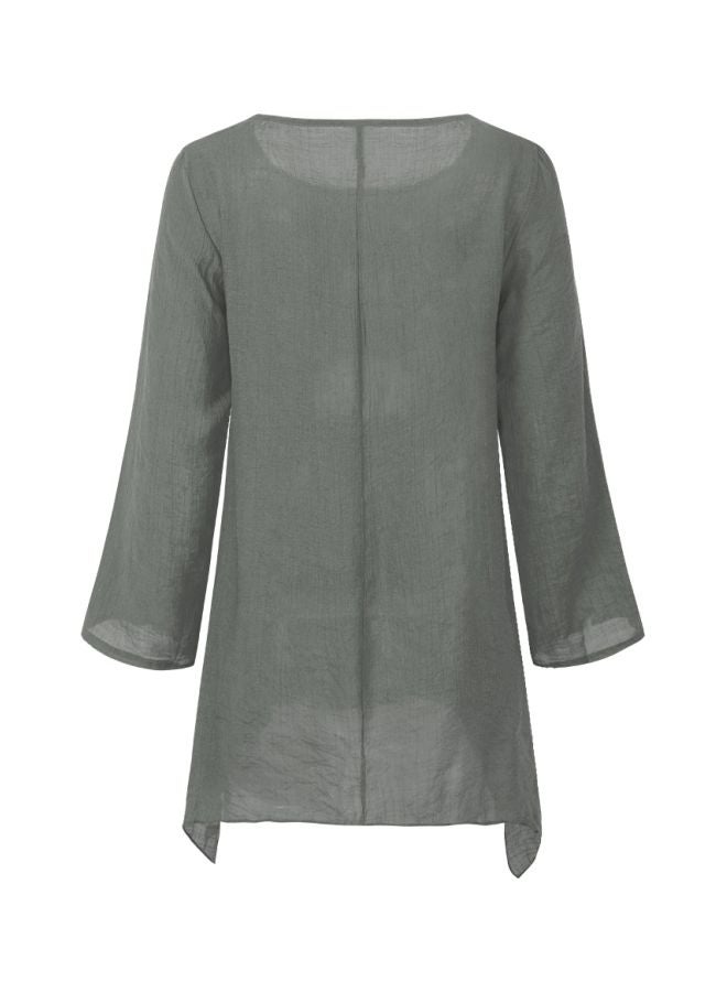 Generic Irregular Hem Solid Blouse Grey  - Image 2