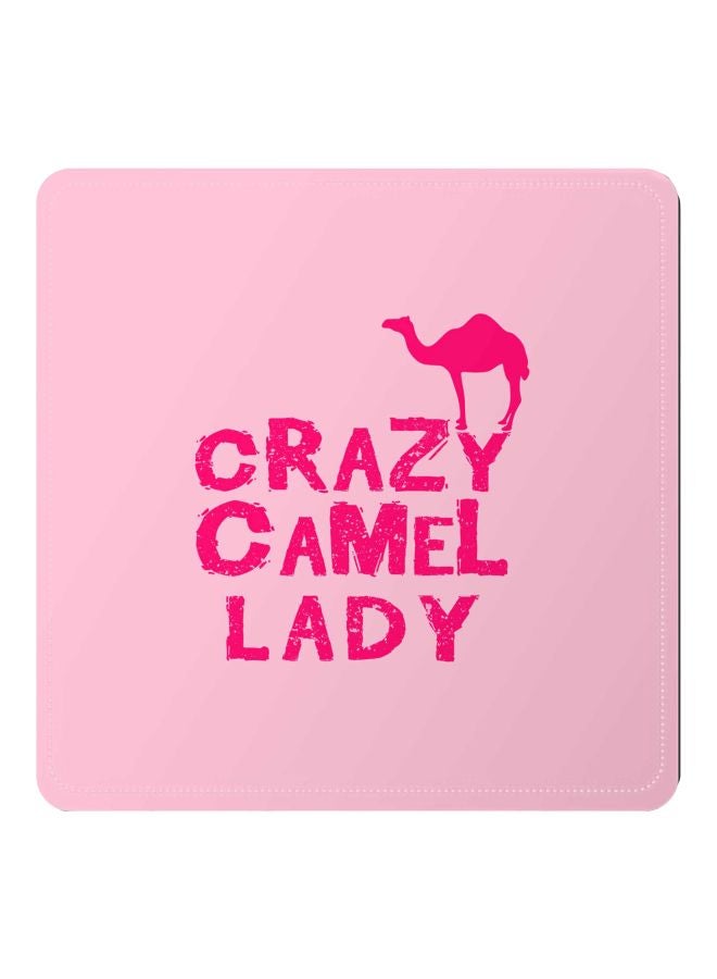 حاملة أكواب بنمط يحمل عبارة "Crazy Camel Lady " وردي 3.8x3.8بوصة