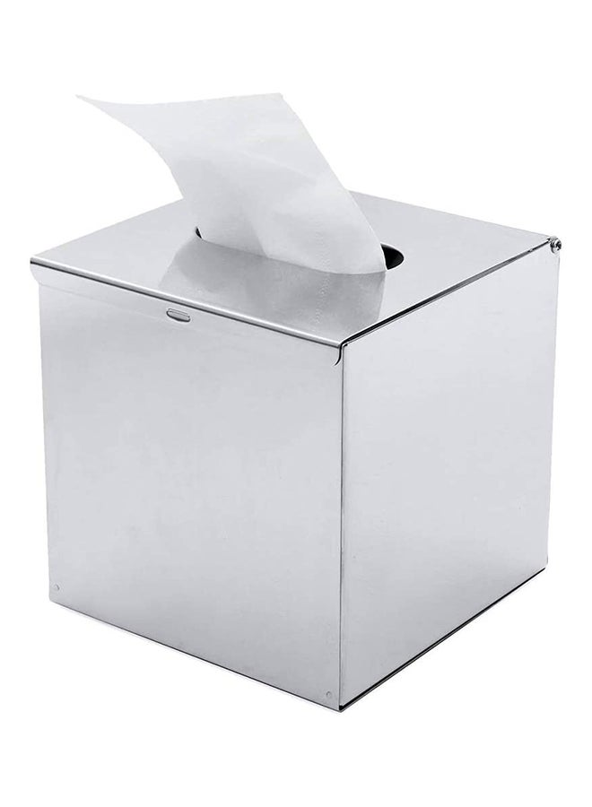 Roomwell Square Stainless Steel Tissue Box Holder Silver 13x13x13centimeter - Image 1