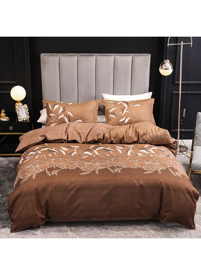 3-piece Set Of European Style Embroidered Black Quilt Cover Pillowcase Silk Brown 200 x 230cm  - Image 1