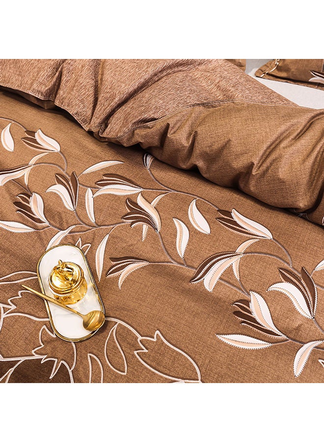 3-piece Set Of European Style Embroidered Black Quilt Cover Pillowcase Silk Brown 200 x 230cm  - Image 4