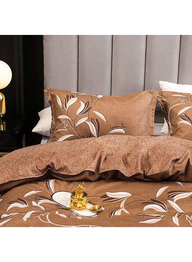 3-piece Set Of European Style Embroidered Black Quilt Cover Pillowcase Silk Brown 200 x 230cm  - Image 5