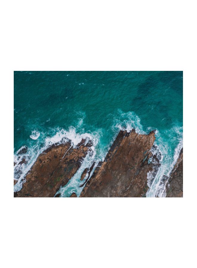 Sea Printed Self-Adhesive Wall Sticker Blue/Brown/White 60x45cm