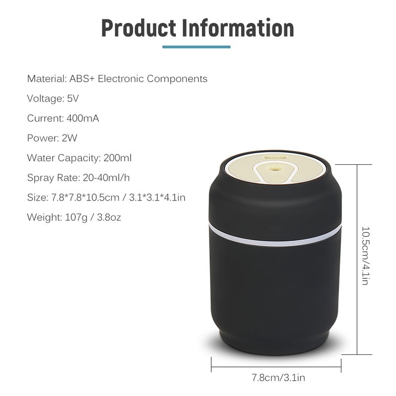 إيهوم جهاز ترطيب هواء بخاخ USB صغير محمول 3 في 1 بخزان ماء سعة 200 مل مع ضوء LED بـ 7 ألوان أسود 11سم - Image 2