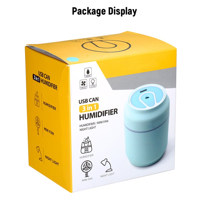 إيهوم جهاز ترطيب هواء بخاخ USB صغير محمول 3 في 1 بخزان ماء سعة 200 مل مع ضوء LED بـ 7 ألوان أزرق 11سم - Image 3