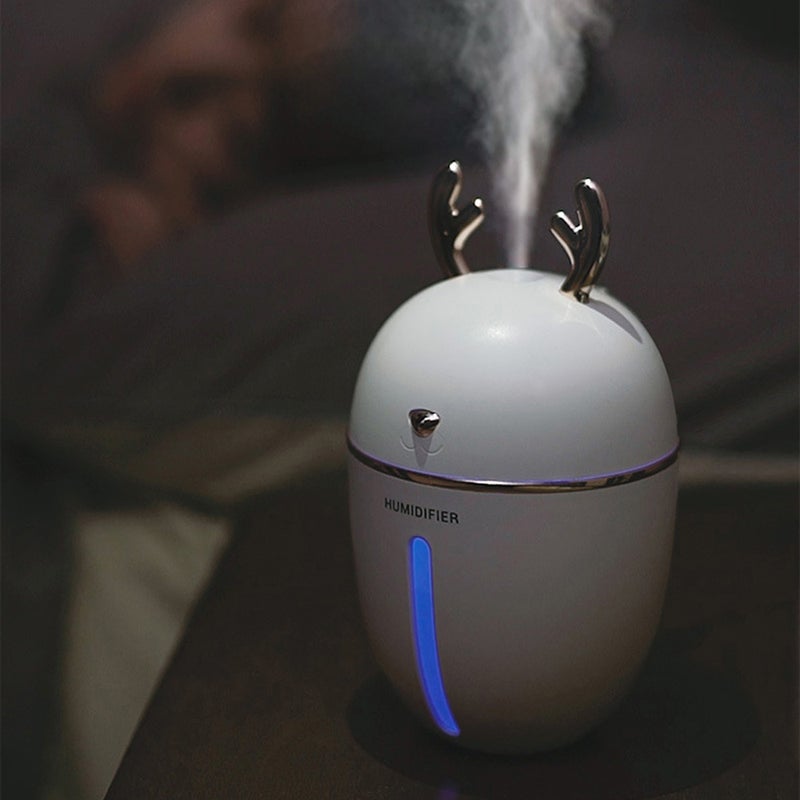 EHOME 450ml USB Cute Deer Air Mist Humidifier With Night Light White 18cm - Image 2