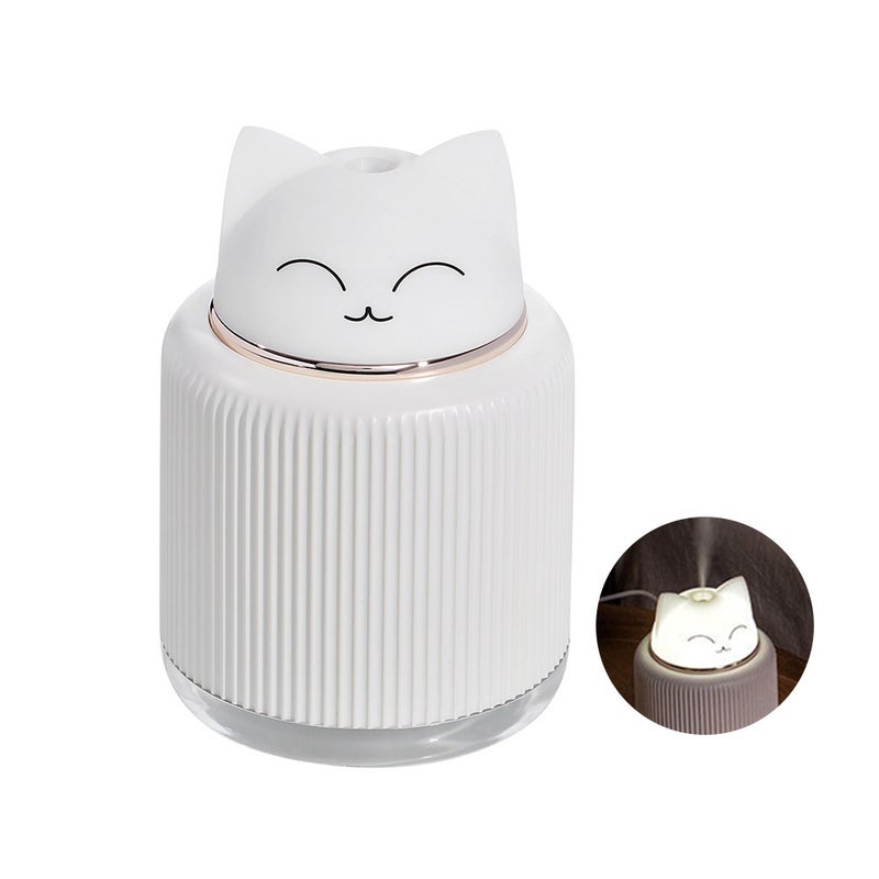 إيهوم جهاز ترطيب هواء بخاخ يعمل بالموجات فوق الصوتية ومزود بمنفذ USB ويستخدم كمصباح ليلي بتصميم قط، 300 مل أبيض 16سم - Image 2