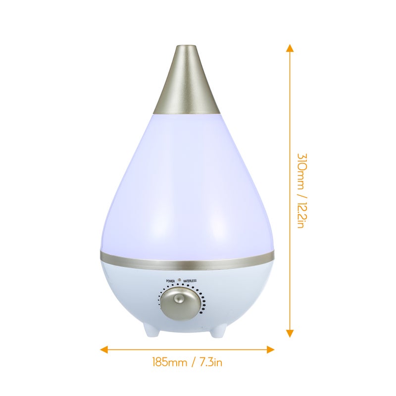 EHOME 3L Capacity Cool Mist Humidifier & Diffuser With Colorful Light Gold 27cm - Image 2