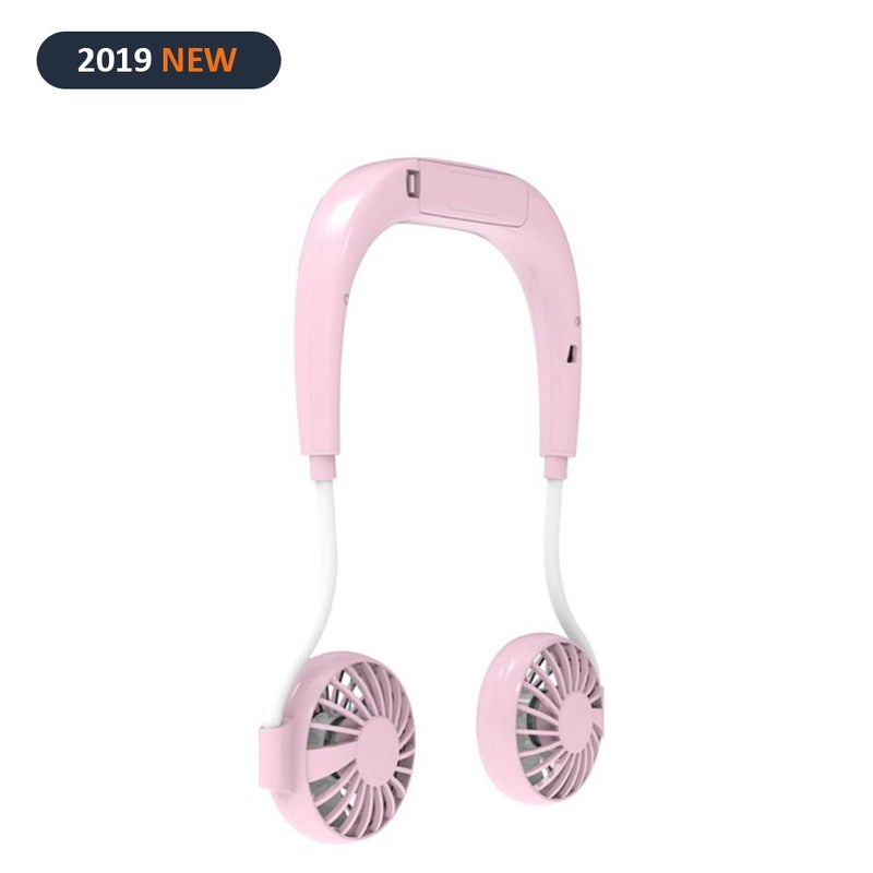 إيهوم مروحة تبريد شخصية مزدوجة قابلة للشحن بتصميم يوضع حول الرقبة مناسبة للصيف وردي 19سم - Image 1