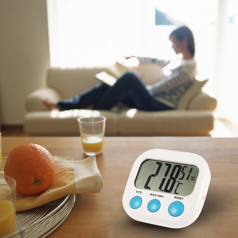 إيهوم ميزان قياس الحرارة والرطوبة الرقم بتصميم صغير للاستخدام الداخلي وعرض درجة الحرارة بمقياس سيليزيوس/ فهرنهايت أبيض 14سم - Image 2