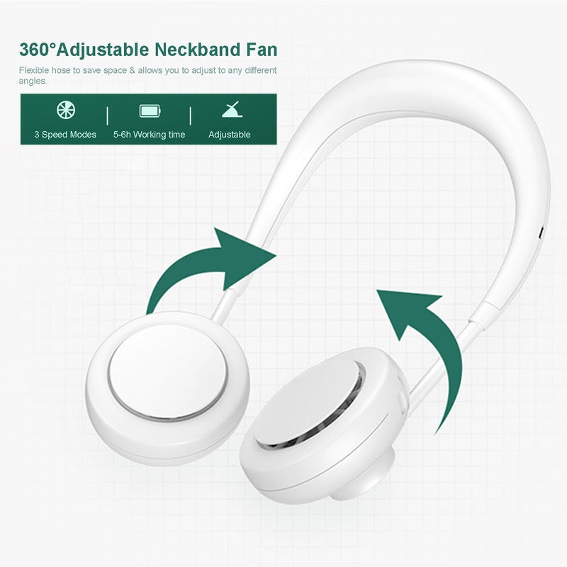 إيهوم مروحة توضع حول الرقبة قابلة للتعديل بزاوية 360 درجة مع رأس هواء ثنائي أبيض 20سم - Image 2