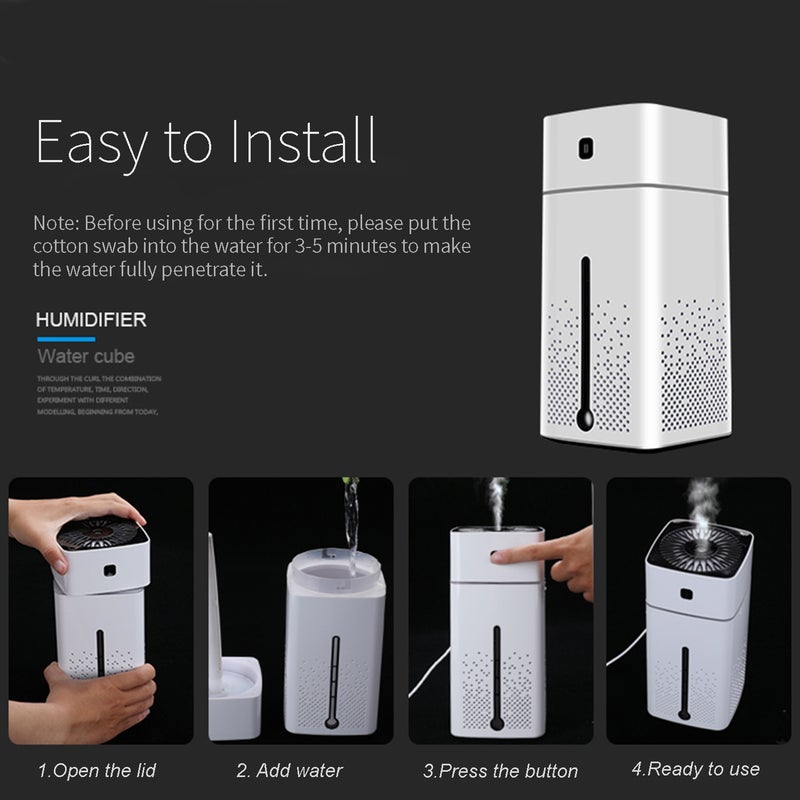 EHOME 1000ml Mist Humidifier Diffuser With Colorful Light White 23cm - Image 3