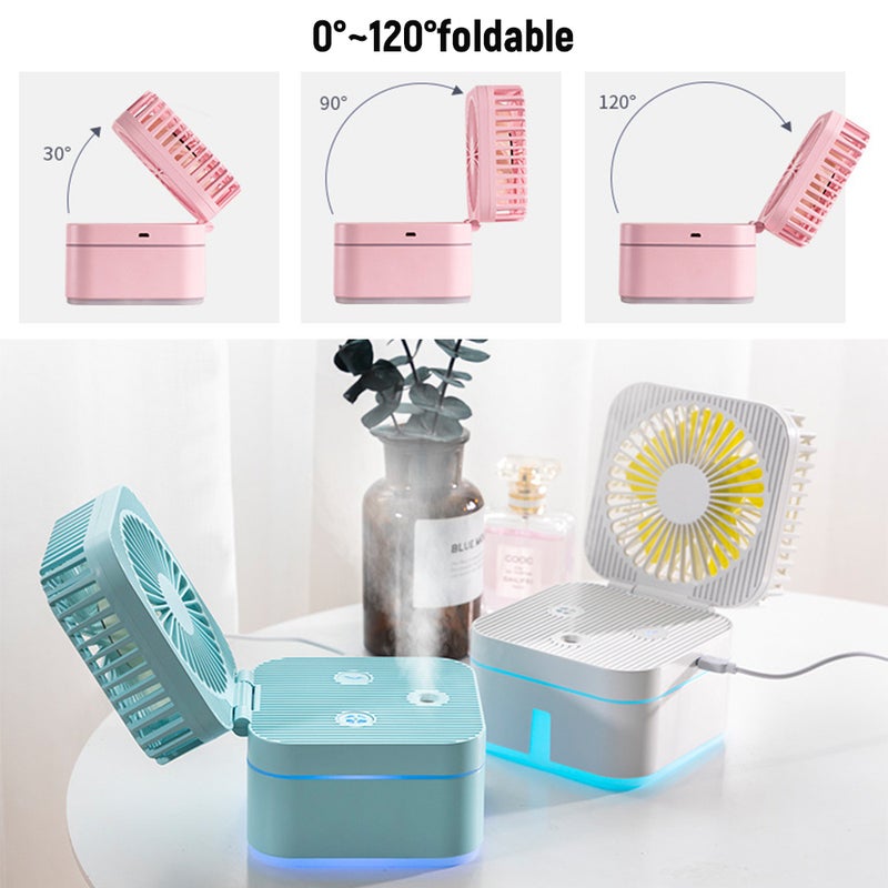 إيهوم مرطب هواء 2 في 1 برذاذ ومروحة بتصميم مكعب قابل للطي وقابل لإعادة الشحن بمنفذ USB أزرق 12.4سم - Image 2