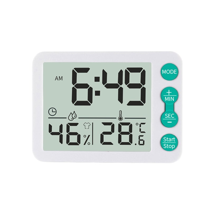 إيهوم ميزان رقمي لقياس الحرارة والرطوبة للمنزل مع شاشة LCD بساعة أبيض وأخضر - Image 2