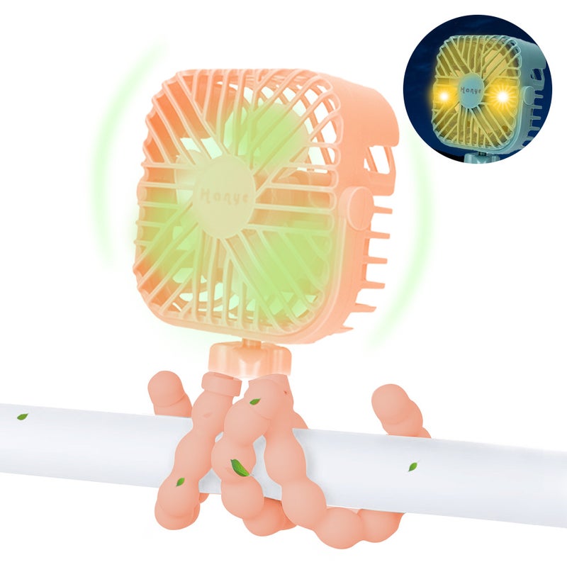 EHOME 3-Speeds Mini USB Charging Handheld Portable Cooling Fan With Flexible Tripod LED Light Pink 15.5cm - Image 1
