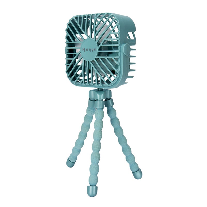 إيهوم مروحة تبريد صغيرة محمولة باليد بـ 3 سرعات وشحن USB مع حامل ثلاثي القوائم مرن بضوء LED أخضر 15.5سم - Image 2