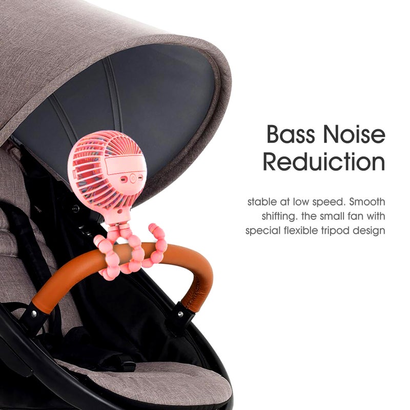 إيهوم مروحة تبريد صغيرة محمولة باليد بـ 3 سرعات وشحن USB مع حامل ثلاثي القوائم مرن بضوء LED أخضر 15.5سم - Image 3