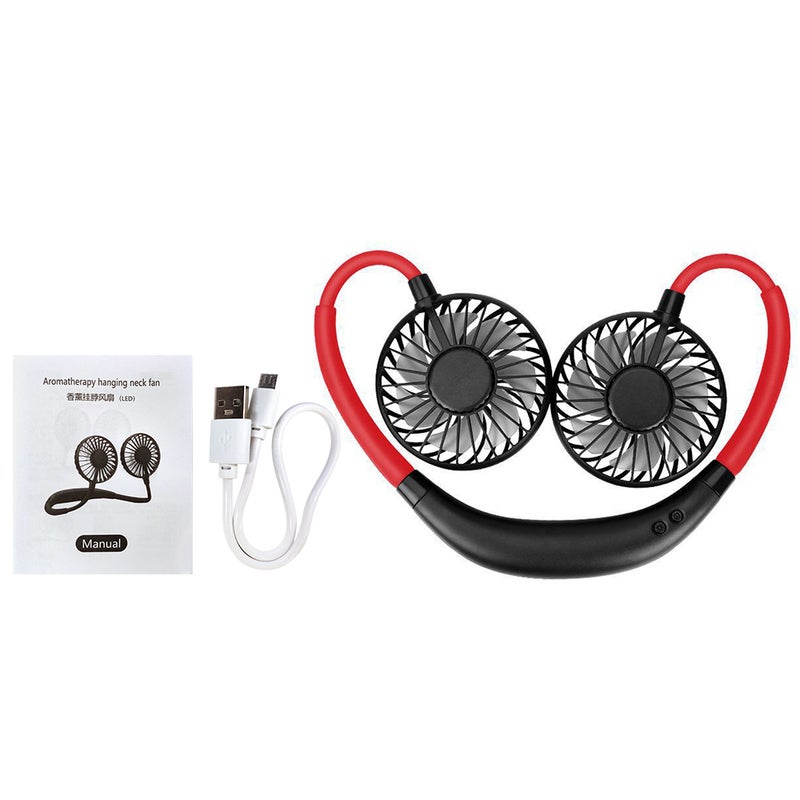 EHOME Aromatherapy Mini Bendable Wearable Hanging Neck Fan Black & Red 18.5cm - Image 3