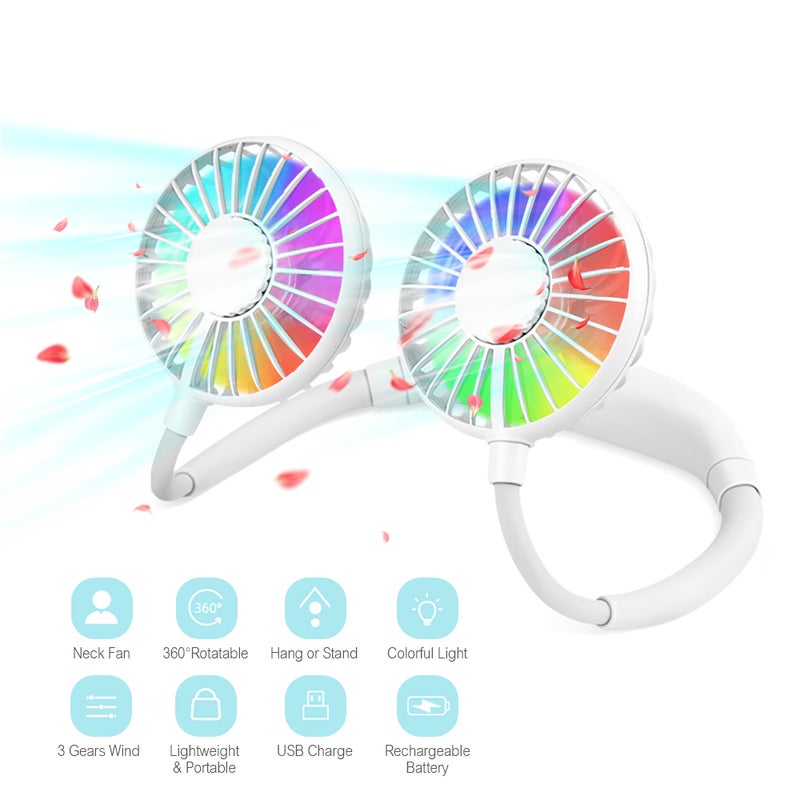 EHOME Aromatherapy Mini Bendable Wearable Hanging Neck Fan White 18.5cm - Image 1