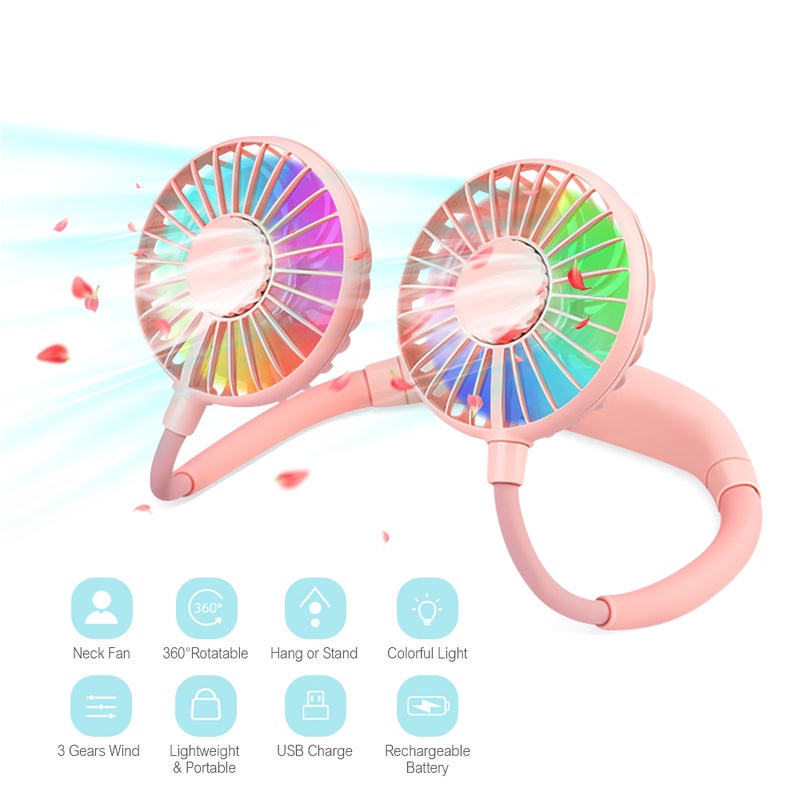 إيهوم مروحة علاج عطري صغيرة قابلة للانحناء والارتداء على الرقبة وردي 18.5سم - Image 2