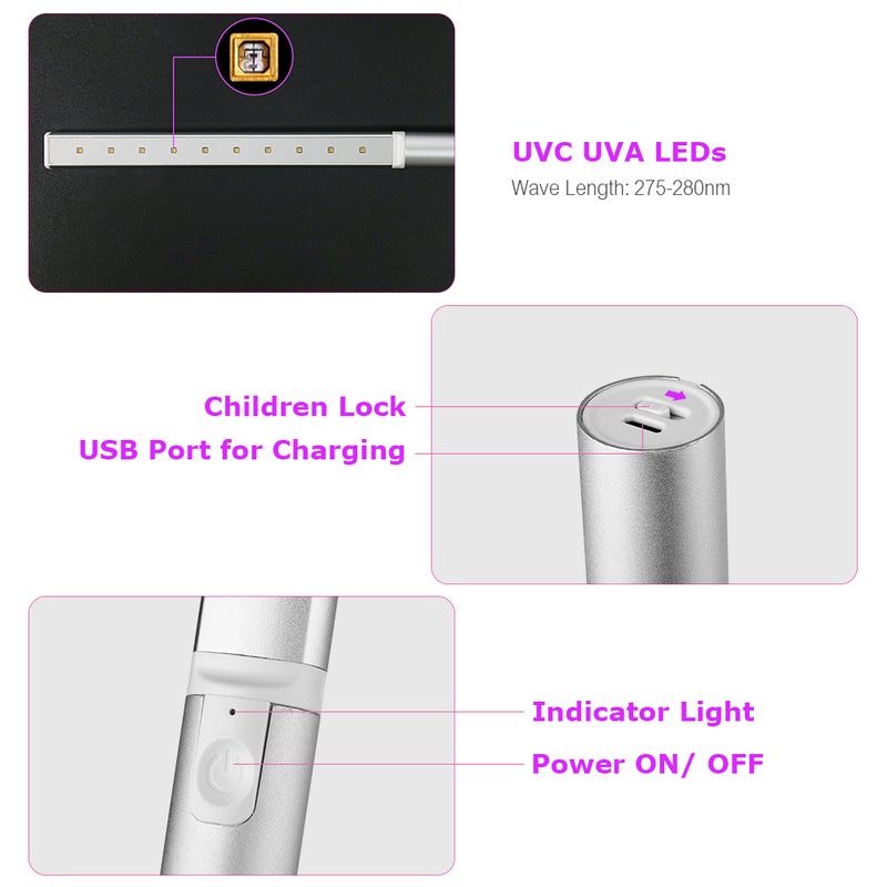 إيهوم مصباح LED بإضاءة أشعة فوق بنفسجية قابل للشحن مع مؤقت 5 و15و30 دقيقة فضي 44سم - Image 3