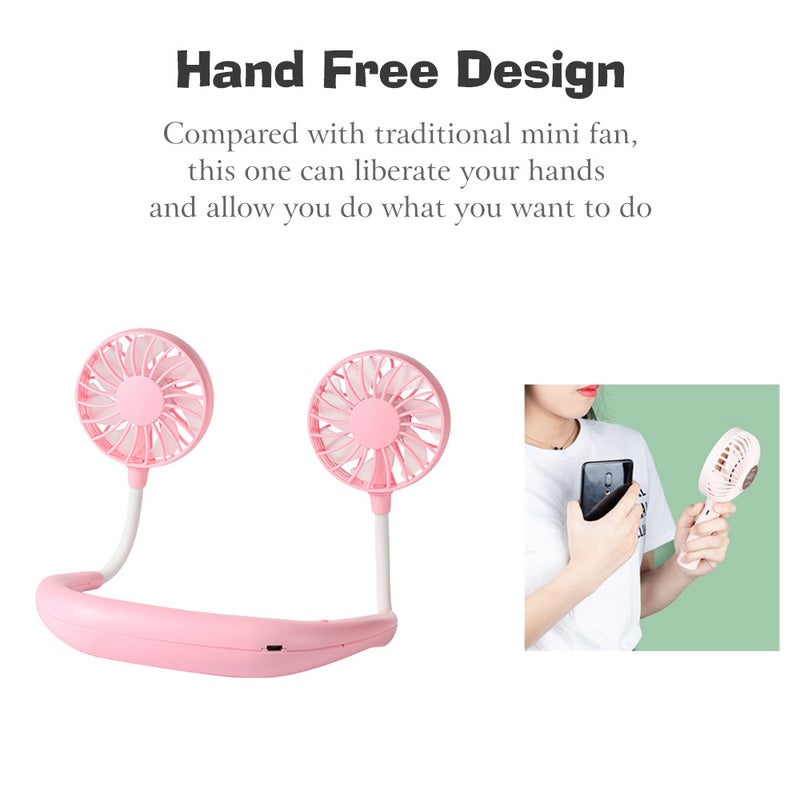 EHOME Small Personal Mini USB Rechargeable 3-Speeds Neck Fan Blue 27cm - Image 2