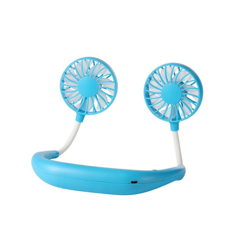 EHOME Small Personal Mini USB Rechargeable 3-Speeds Neck Fan Blue 27cm - Image 3