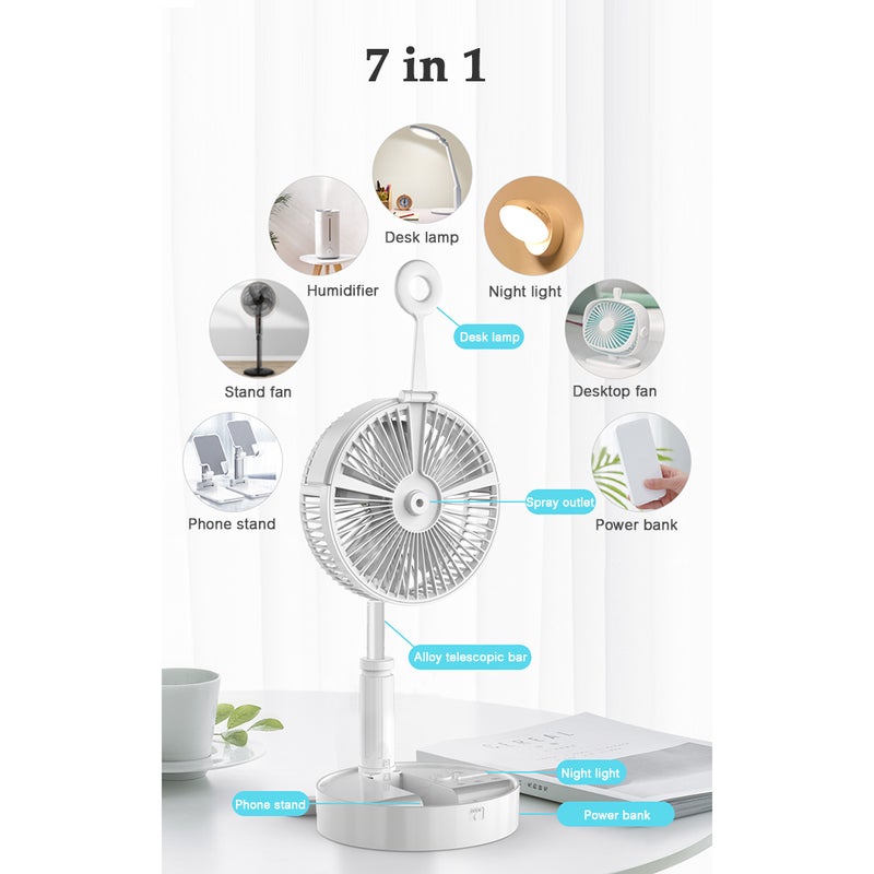 إيهوم مروحة وجهاز ترطيب هواء 7 في 1 بتصميم متداخل الأجزاء و4 سرعات ومزود بقاعدة يمكن وضعها على المكتب أبيض 20.6سم - Image 2