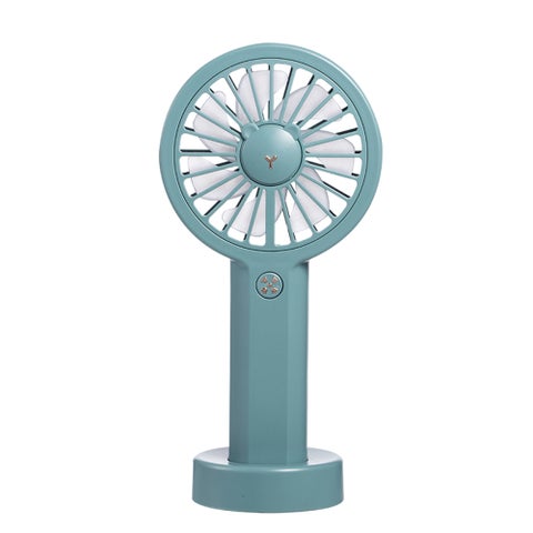 Cute Bear Shape 3-Gears Adjustable Colorful Light Mini Handheld Desk USB Fan Dark Green 18.7cm