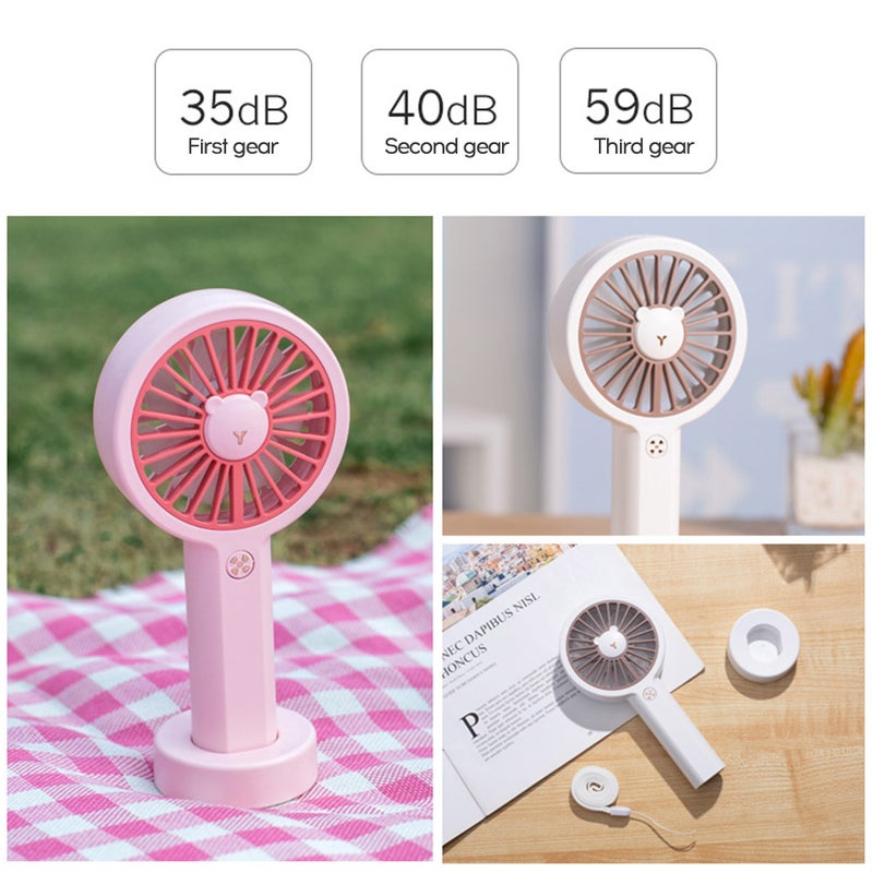 إيهوم مروحة مكتب صغيرة ومحمولة باليد ومزينة بشكل دب لطيف وبتصميم قابل للتعديل ومزودة بمنفذ USB و3 سرعات وإضاءة ملونة وردي 18.7سم - Image 3