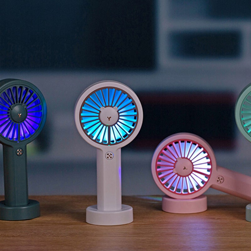 EHOME - Cute Bear Shape 3-Gears Adjustable Colorful Light Mini Handheld Desk USB Fan Dark Green 18.7cm - Image 1