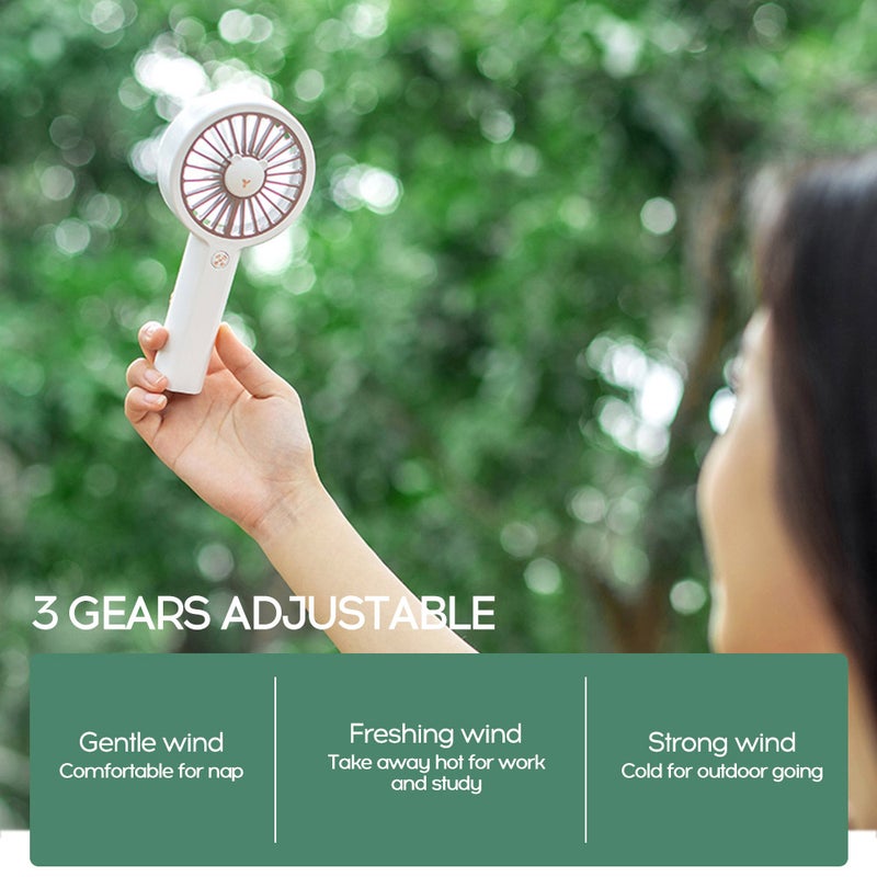 Cute Bear Shape 3-Gears Adjustable Colorful Light Mini Handheld Desk USB Fan White 18.7cm