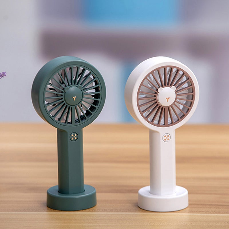 Cute Bear Shape 3-Gears Adjustable Colorful Light Mini Handheld Desk USB Fan White 18.7cm