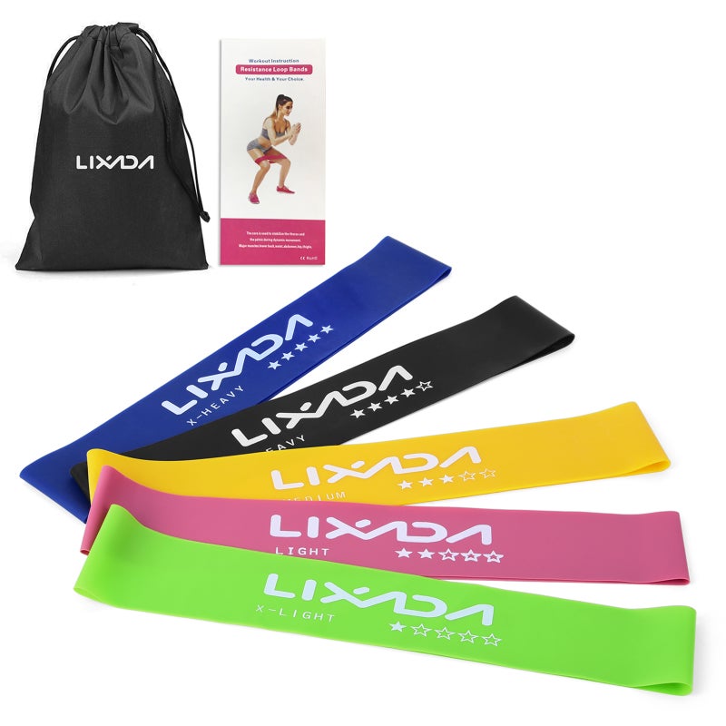 LIXADA 5-Piece Exercise Resistance Loop Band With Carry Bag 18cm - Image 1