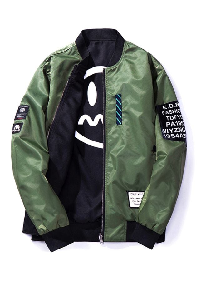 QiaoKai Embroidered Bomber Jacket Green  - Image 1