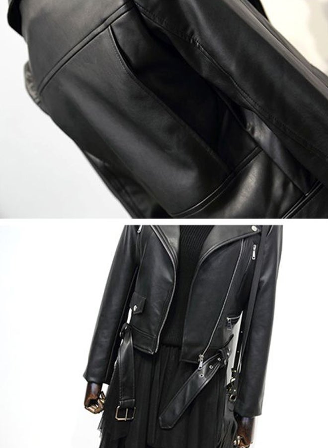 QiaoKai Solid Biker Jacket Black  - Image 3