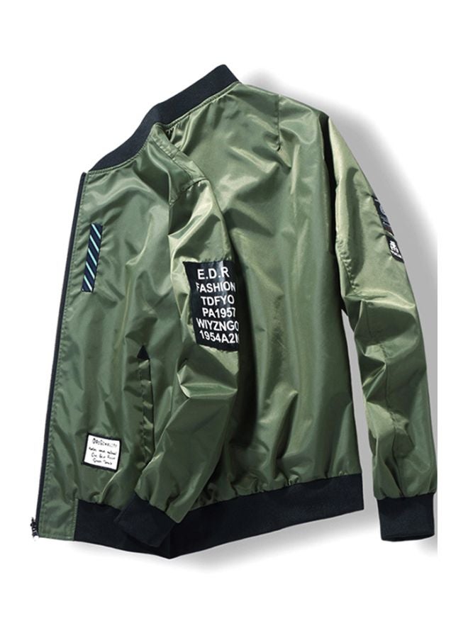 QiaoKai Embroidered Bomber Jacket Green  - Image 2