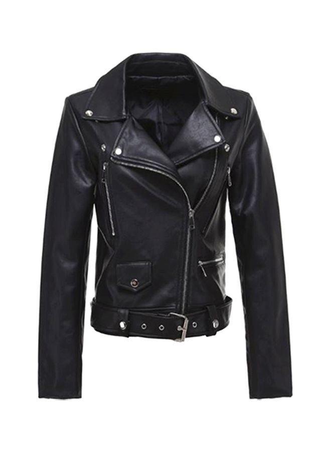QiaoKai Solid Biker Jacket Black  - Image 1