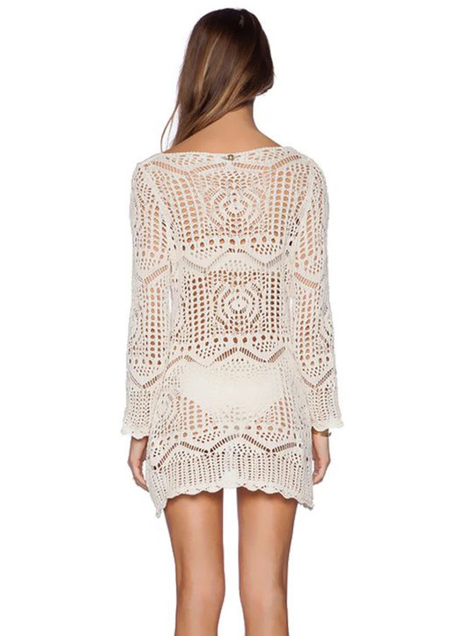 QiaoKai Lace Detail Hollow-Carved Cover Up White  - Image 2