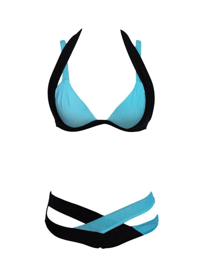 QiaoKai 2-Piece Backless Bikini Set Blue/Black  - Image 1